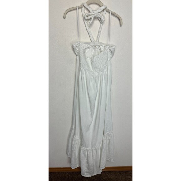 Aerie Sz XL Braided Halter Maxi Sundress White Smocked High Low Linen Blend NWT - Picture 8 of 16